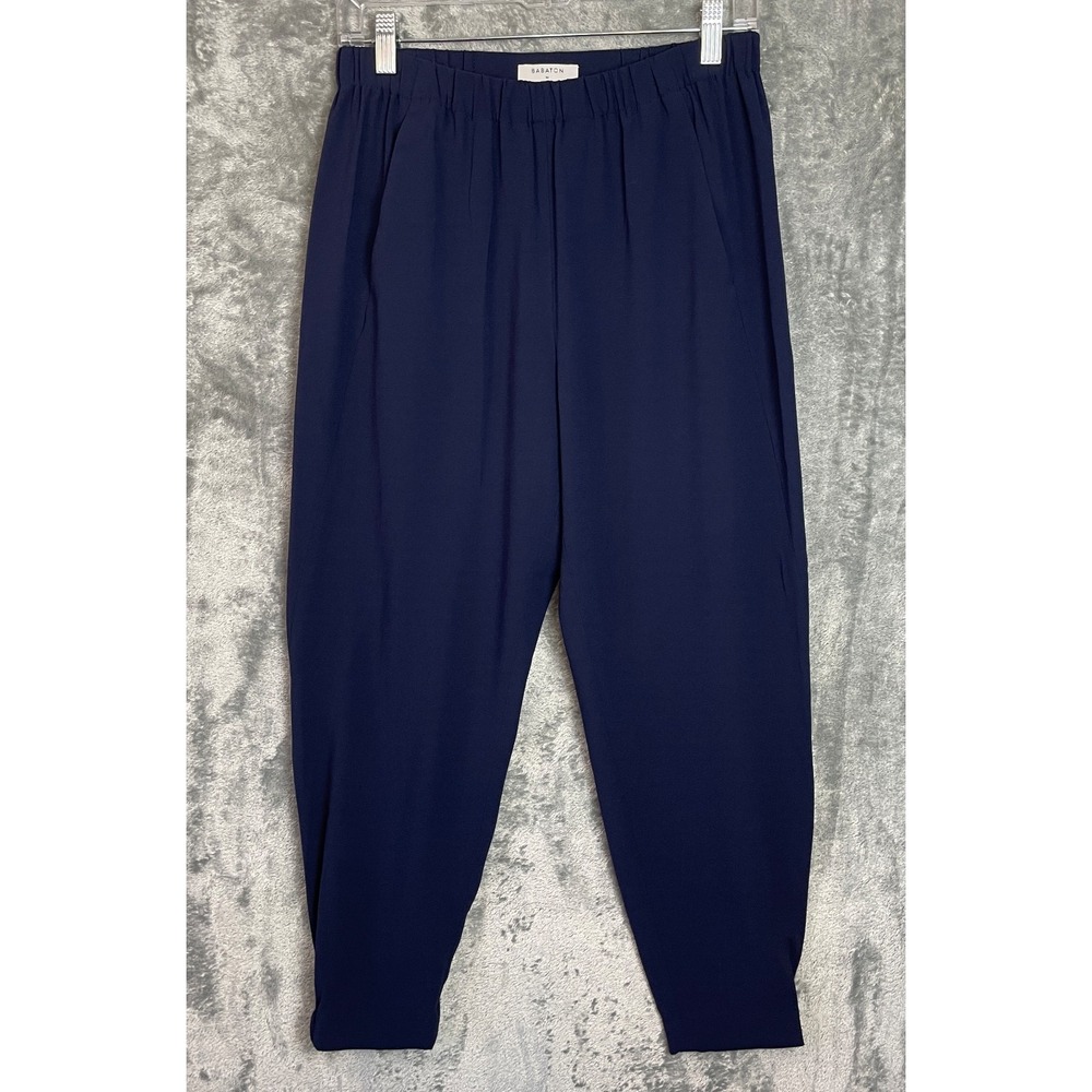 ARITZIA BABATON Conan Jogger Pants Womens M Blue Mid-Rise Cropped Pull On Preppy
